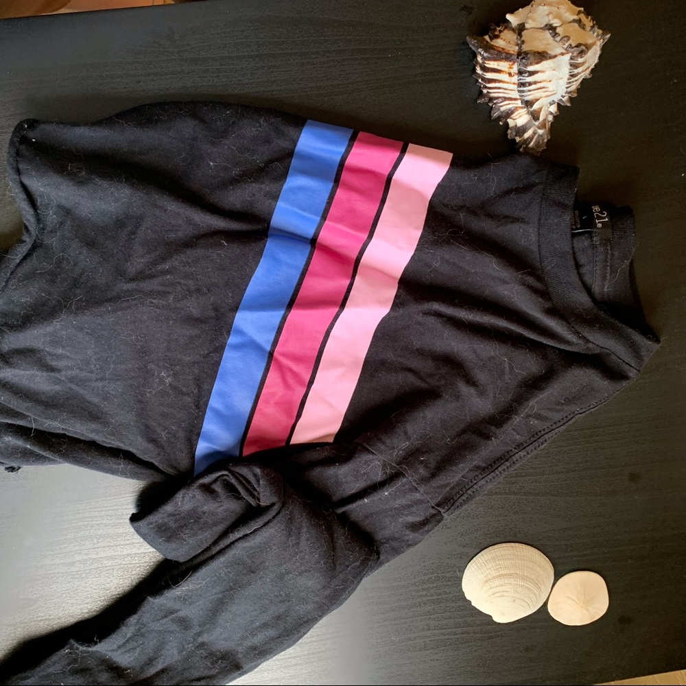 Rue21 Striped Black Cropped Long Sleeve